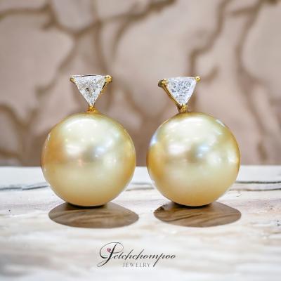 27499 Golden South Sea Pearl Earrings with Diamonds